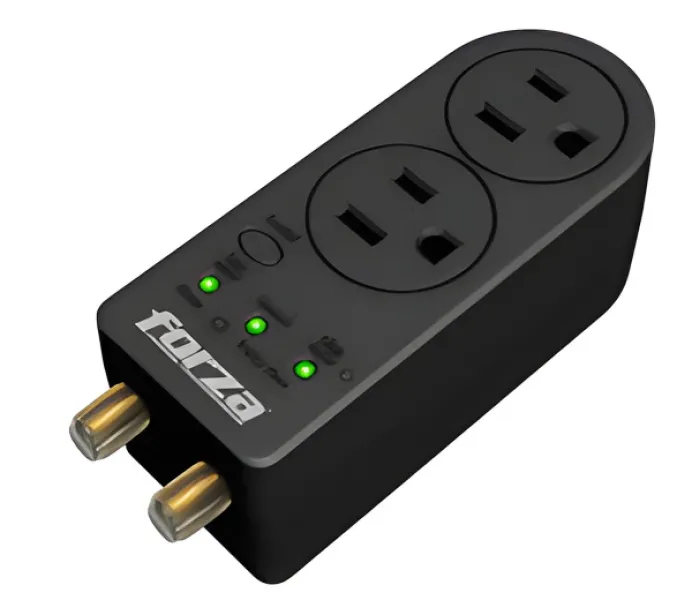 Forza Power Technologies - Regulador de voltaje automático - Protector de voltaje Forza FVP-0200C Coaxial 2 salidas 110 V enchufe estadounidense