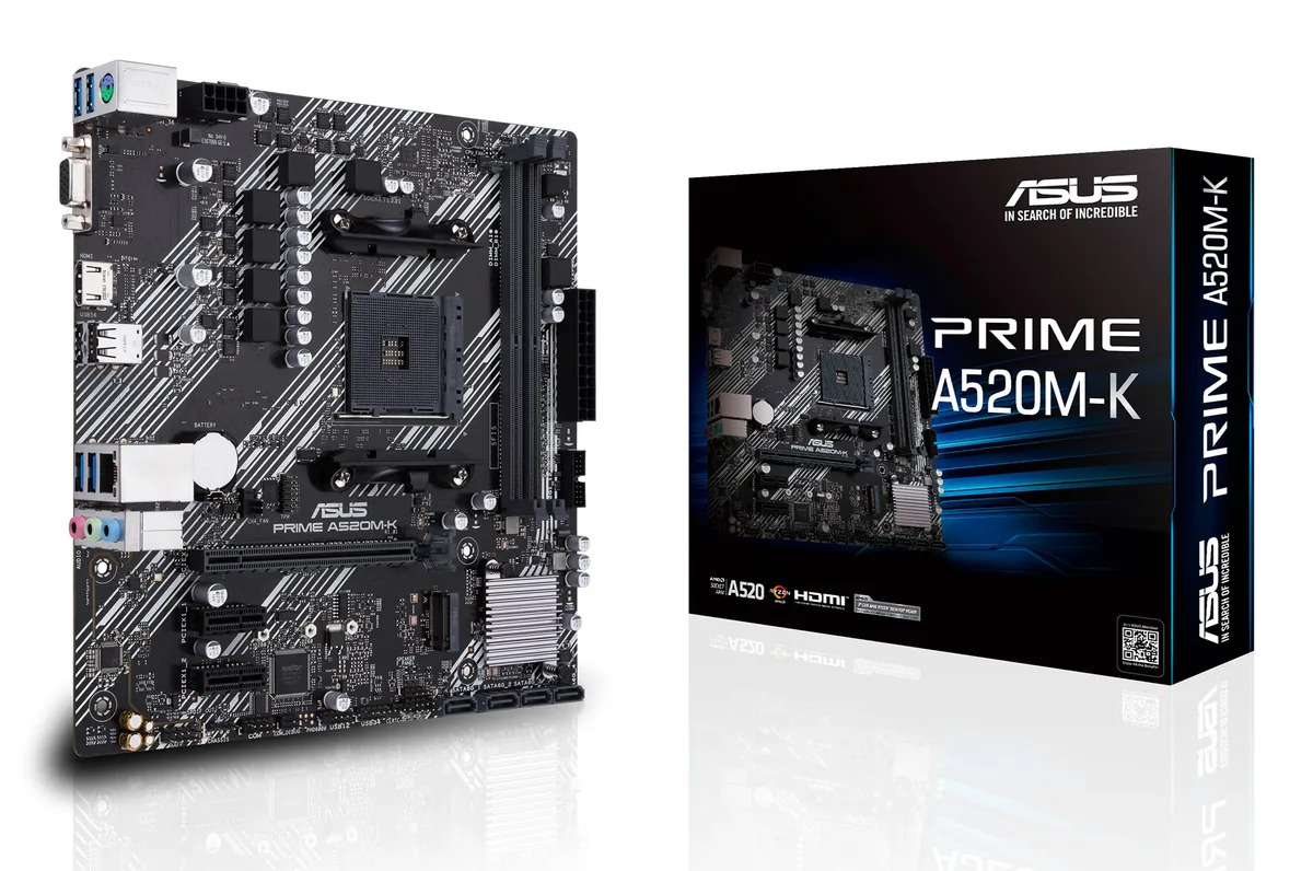 ASUS PRIME A520M-K - Placa base - micro ATX - Socket AM4-AMD A520 Chipset-USB 3.2 Gen 1-Gigabit LAN-Tarjeta gráfica (CPU necesaria)-HD Audio (8-canales)