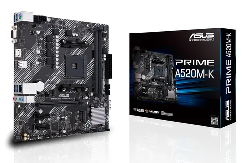 ASUS PRIME A520M-K - Placa base - micro ATX - Socket AM4-AMD A520 Chipset-USB 3.2 Gen 1-Gigabit LAN-Tarjeta gráfica (CPU necesaria)-HD Audio (8-canales)