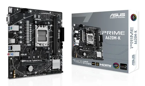 ASUS PRIME A620M-K - Placa base - micro ATX - Socket AM5-AMD A620 Chipset-USB 3.2 Gen 1-Gigabit LAN-Tarjeta gráfica (CPU necesaria)-HD Audio (8-canales)
