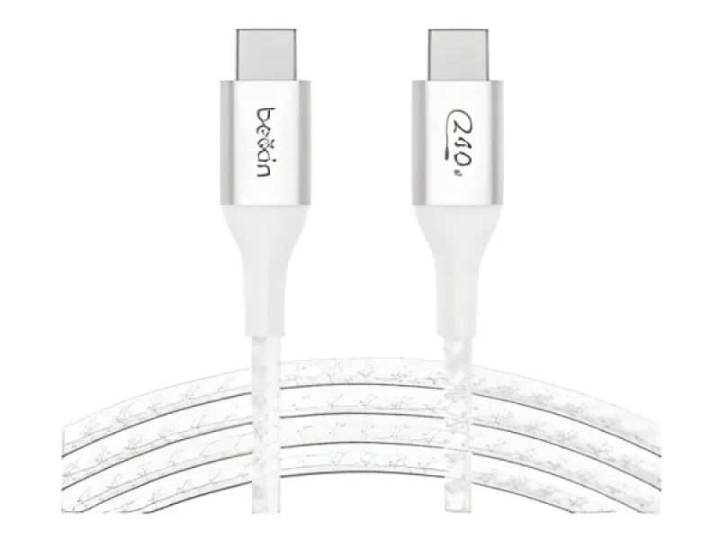 Belkin BoostCharge - Cable USB - 24 pin USB-C (M) a 24 pin USB-C (M) - USB 2.0 - 2 m-compatible con hasta 240 W de potencia-blanco