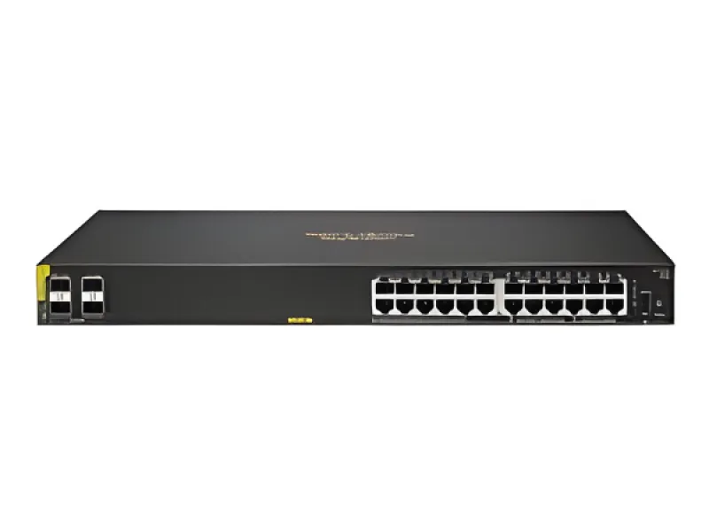 HPE Aruba 6100 24G Class4 PoE 4SFP+ - Switch - Gestionado - 24 x 10/100/1000 (PoE+) + 4 x 1 Gigabit / 10 Gigabit SFP+-flujo de aire de lado a lado-montaje en rack-PoE+ (370 W)