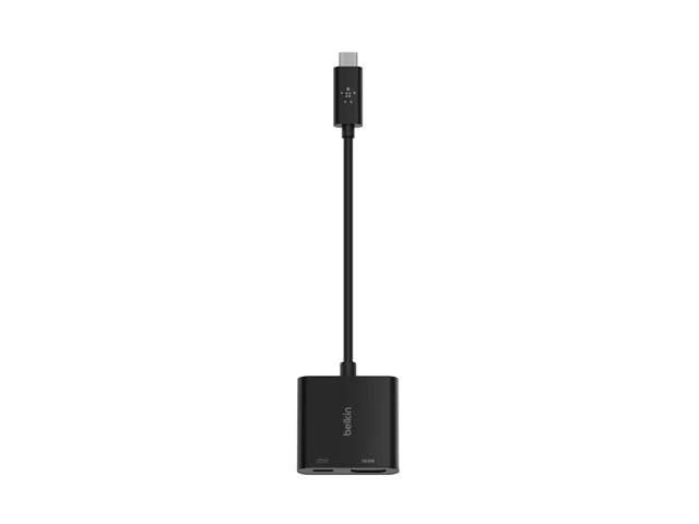 Belkin USB-C to HDMI + Charge Adapter - Adaptador de vídeo - 24 pin USB-C macho a HDMI, USB-C (solo alimentación) hembra - negro-compatibilidad con 4K, USB Power Delivery (60W)