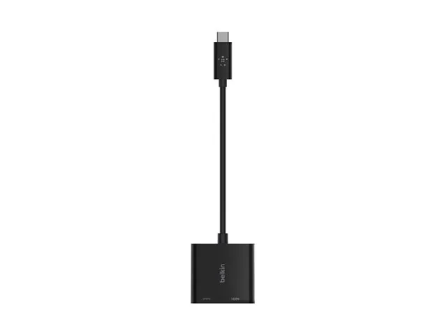 Belkin USB-C to HDMI + Charge Adapter - Adaptador de vídeo - 24 pin USB-C macho a HDMI, USB-C (solo alimentación) hembra - negro-compatibilidad con 4K, USB Power Delivery (60W)