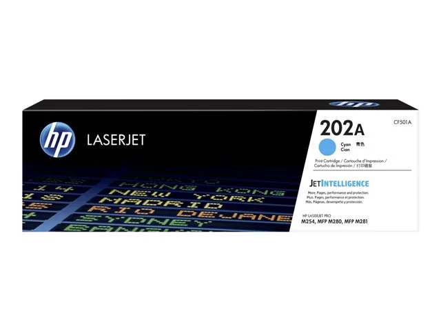 HP 202A - Cian - Original - LaserJet - Cartucho de Tóner (CF501A) - Para Color LaserJet Pro M254dw, M254nw, MFP M280nw, MFP M281cdw, MFP M281fdn, MFP M281fdw