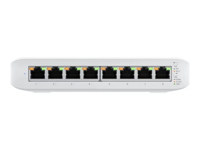 Ubiquiti UniFi Switch Lite USW-Lite-8-POE - Switch - Gestionado - 8 x 10/100/1000 (4 PoE+)-sobremesa, montaje en pared-PoE+ (52 W)