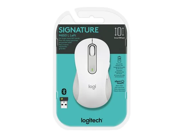 Logitech Signature M650 L - Mouse - tamaño grande - óptico - 5 botones-inalámbrico-Bluetooth, 2.4 GHz-receptor de USB Logitech Logi Bolt-blanco hueso