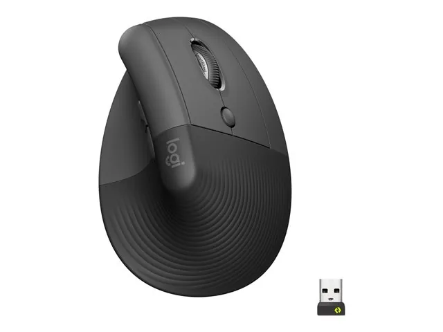 Logitech Lift Vertical Ergonomic Mouse - Mouse vertical - ergonómico - 6 botones-inalámbrico - 2.4 GHz, Bluetooth-receptor de USB Logitech Logi Bolt-grafito