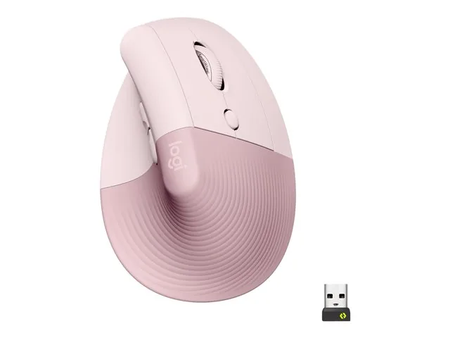 Logitech Lift Vertical Ergonomic Mouse - Mouse vertical - ergonómico - 6 botones-inalámbrico - 2.4 GHz, Bluetooth-receptor de USB Logitech Logi Bolt-rosa