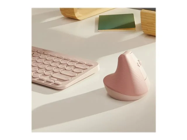 Logitech Lift Vertical Ergonomic Mouse - Mouse vertical - ergonómico - 6 botones-inalámbrico - 2.4 GHz, Bluetooth-receptor de USB Logitech Logi Bolt-rosa