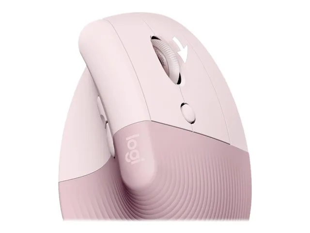 Logitech Lift Vertical Ergonomic Mouse - Mouse vertical - ergonómico - 6 botones-inalámbrico - 2.4 GHz, Bluetooth-receptor de USB Logitech Logi Bolt-rosa