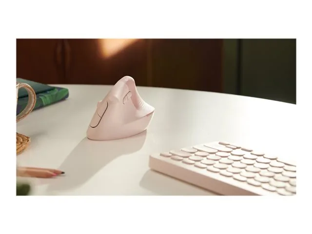 Logitech Lift Vertical Ergonomic Mouse - Mouse vertical - ergonómico - 6 botones-inalámbrico - 2.4 GHz, Bluetooth-receptor de USB Logitech Logi Bolt-rosa