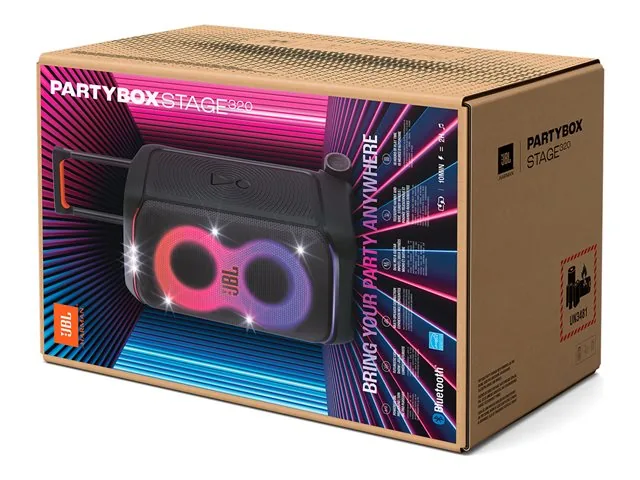 JBL PartyBox Stage 320 - Bocina de fiesta - para uso portátil - inalámbrico-Bluetooth-controlado por aplicación - 240 vatios - 2 vías-negro