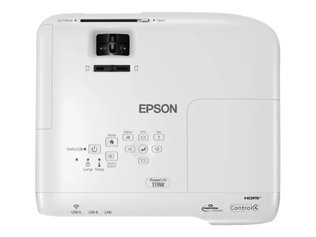 Epson PowerLite 119W - Proyector 3LCD - portátil - 4000 lúmenes (blanco)-4000 lúmenes (color)-WXGA (1280 x 800)-16:10-LAN