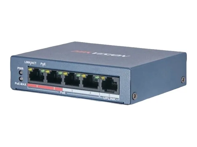 Hikvision Value Series DS-3E0105P-E/M - Switch - sin gestionar - 4 x 10/100 (PoE+) + 1 x 10/100 (enlace ascendente)-sobremesa-PoE+ (35 W)-alimentación cc