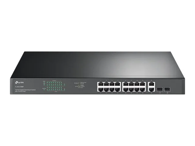 TP-Link JetStream TL-SG1218MP - V1 - Switch - 16 x 10/100/1000 (PoE+) + 2 x 10/100/1000 + 2 x Gigabit SFP combinado-montaje en rack-PoE+ (250 W)