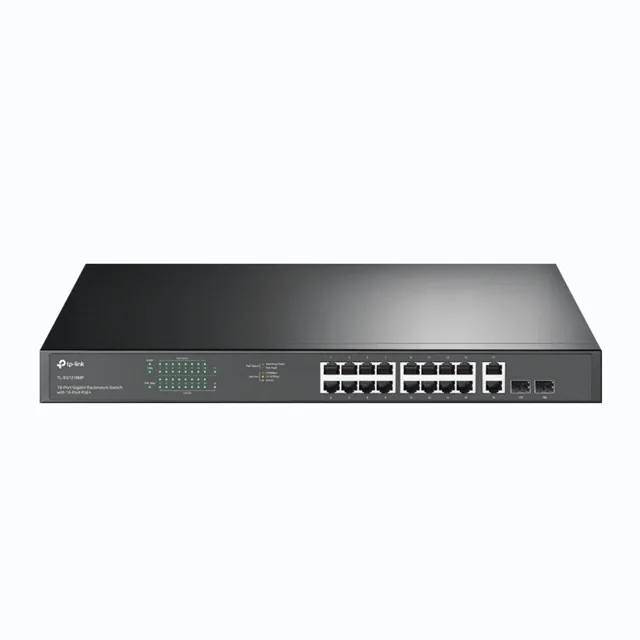 TP-Link JetStream TL-SG1218MP - V1 - Switch - 16 x 10/100/1000 (PoE+) + 2 x 10/100/1000 + 2 x Gigabit SFP combinado-montaje en rack-PoE+ (250 W)