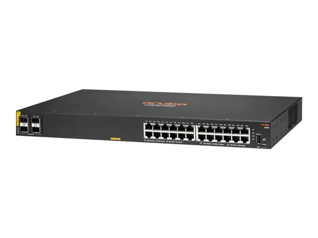 HPE Aruba 6100 24G Class4 PoE 4SFP+ - Switch - Gestionado - 24 x 10/100/1000 (PoE+) + 4 x 1 Gigabit / 10 Gigabit SFP+-flujo de aire de lado a lado-montaje en rack-PoE+ (370 W)