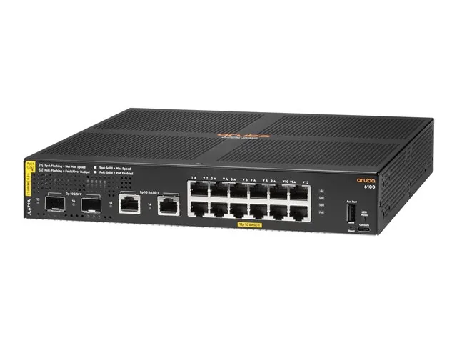 HPE Aruba 6100 12G Class4 PoE 2G/2SFP+ 139W Switch - Switch - Gestionado - 12 x 10/100/1000 (PoE+) + 2 x 1 Gigabit / 10 Gigabit SFP+ + 2 x 1000Base-T-montaje en rack-PoE+ (139 W)