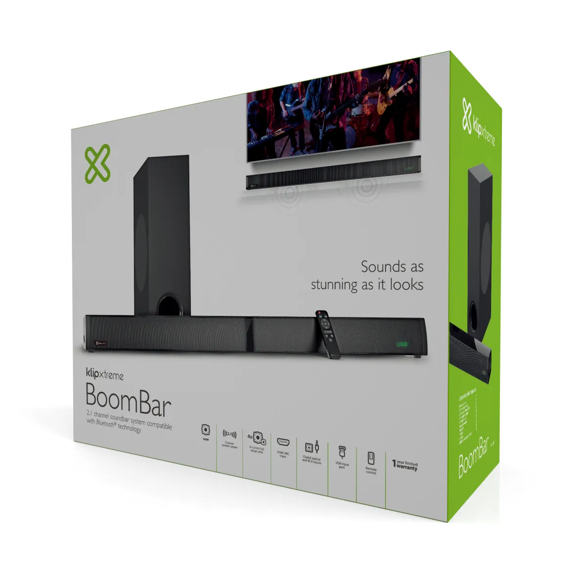 Klip Xtreme KSB-230 - Barra de sonido - Negro - 2.1 canales 160W BT HDMI-OPT-AUX
