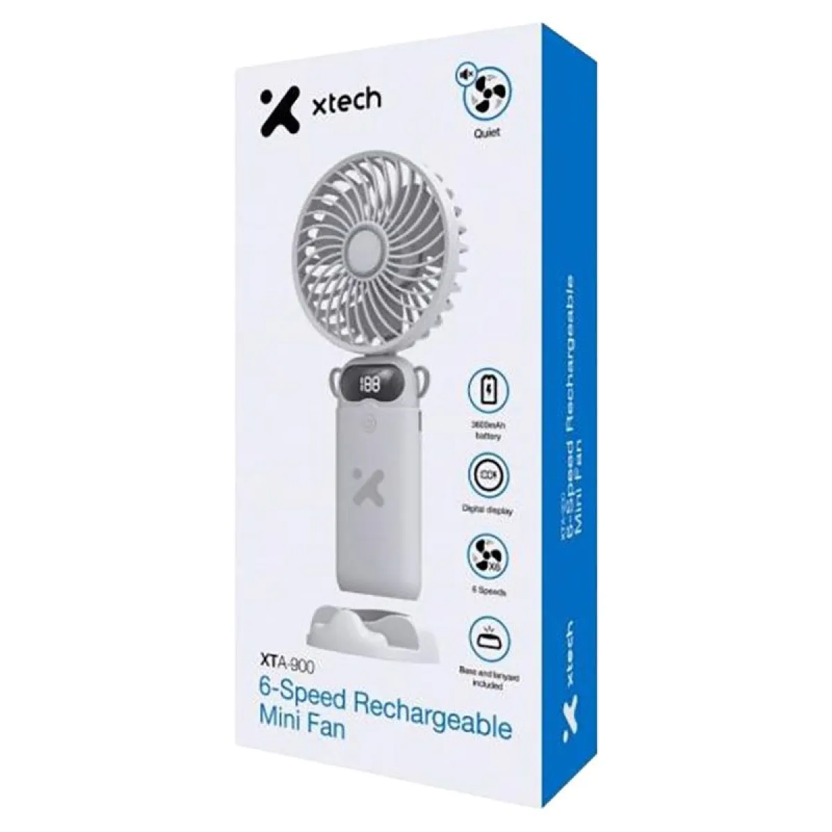 Xtech XTA-900 - Ventilador de refrigeración - Mini ventilador recargable de 6 velocidades